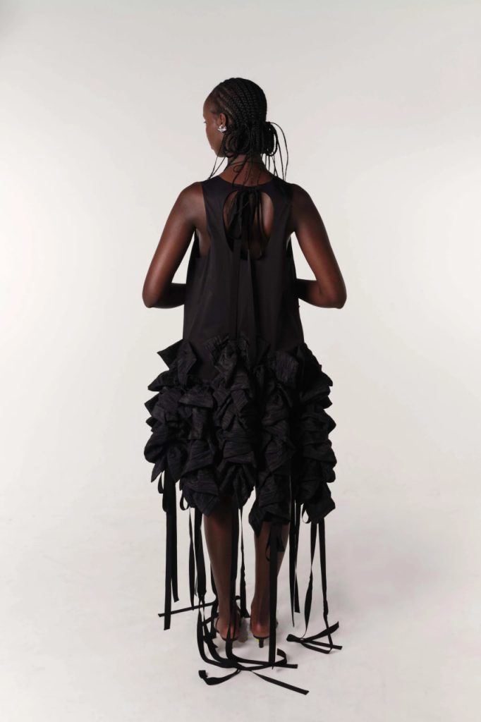 fibyus black ruffle midi dress back