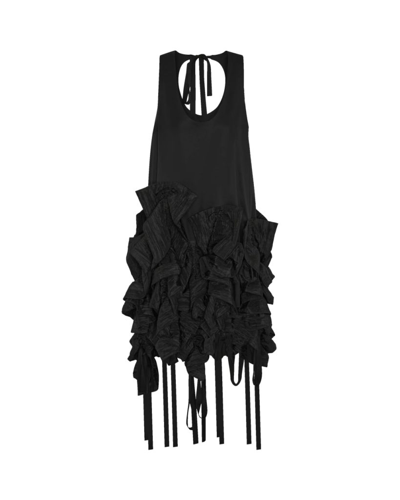fibyus black ruffle midi dress front