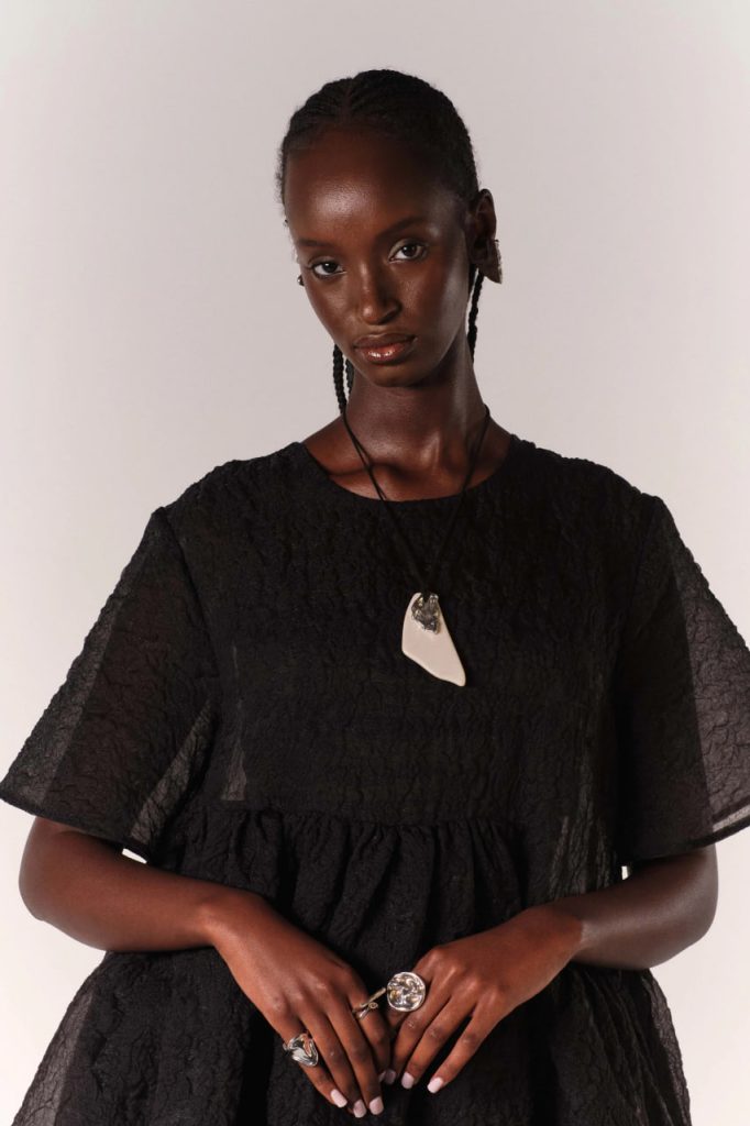 fibyus black textured smock dress bodice