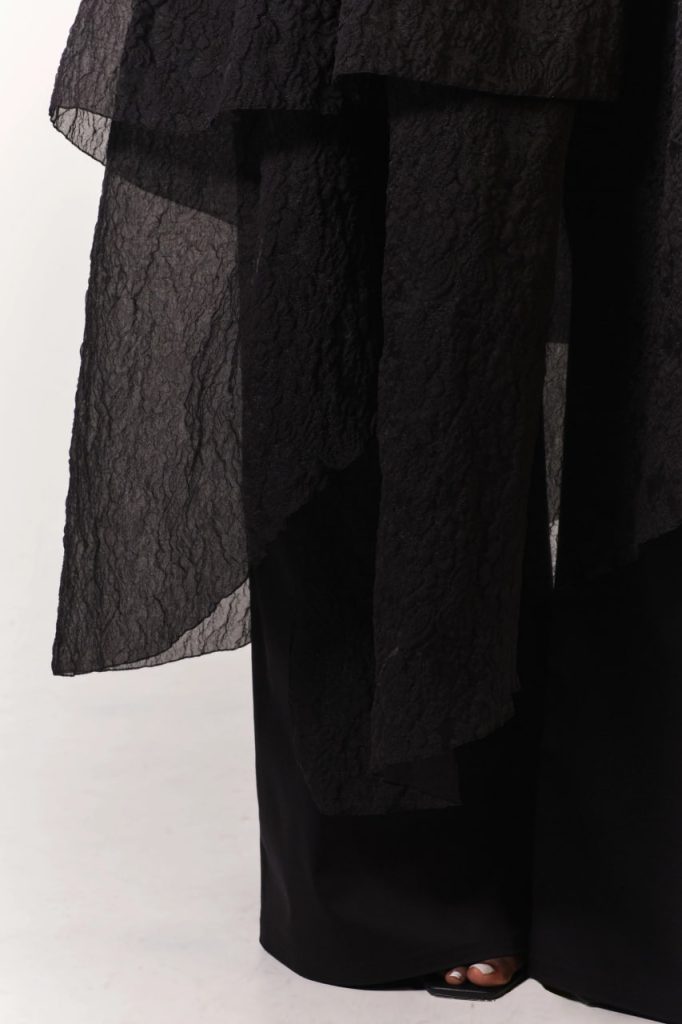 fibyus black textured smock dress hem