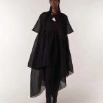 fibyus black textured smock dress model front