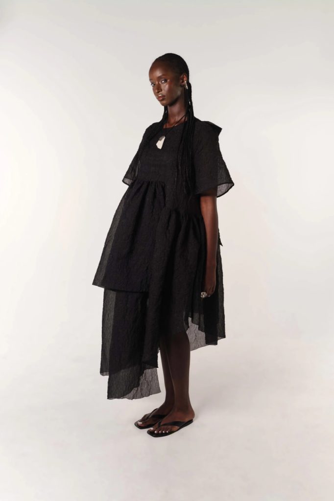 fibyus black textured smock dress side