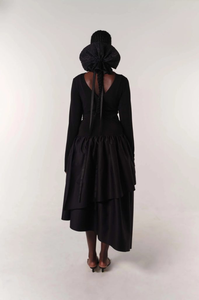 fibyus black tiered dropwaist dress back